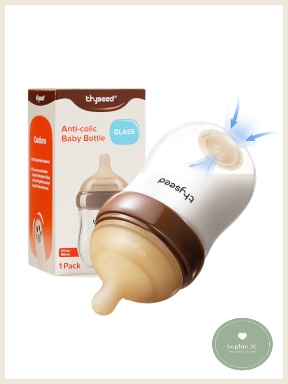 Anti-Colic Glass Baby Bottle for Newborns, Natural Feeding, Extra Slow Flow